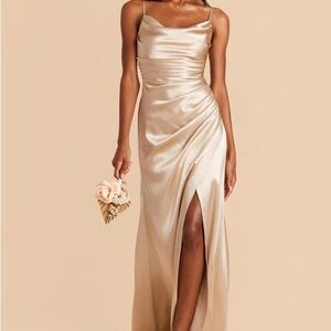 Birdy Grey - Lydia Shiny Satin Dress - Neutral Champagne - Size M